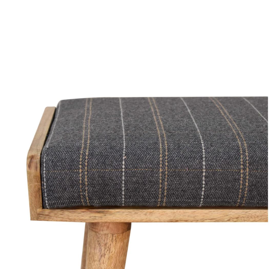 Pewter Tweed Tray Footstool | Solid Mango Wood | Upholstered Seat | Nordic Style