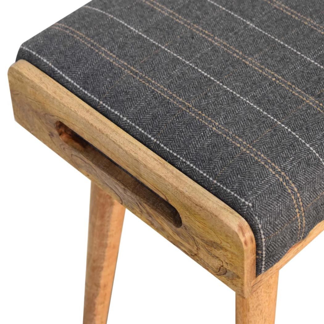 Pewter Tweed Tray Footstool | Solid Mango Wood | Upholstered Seat | Nordic Style