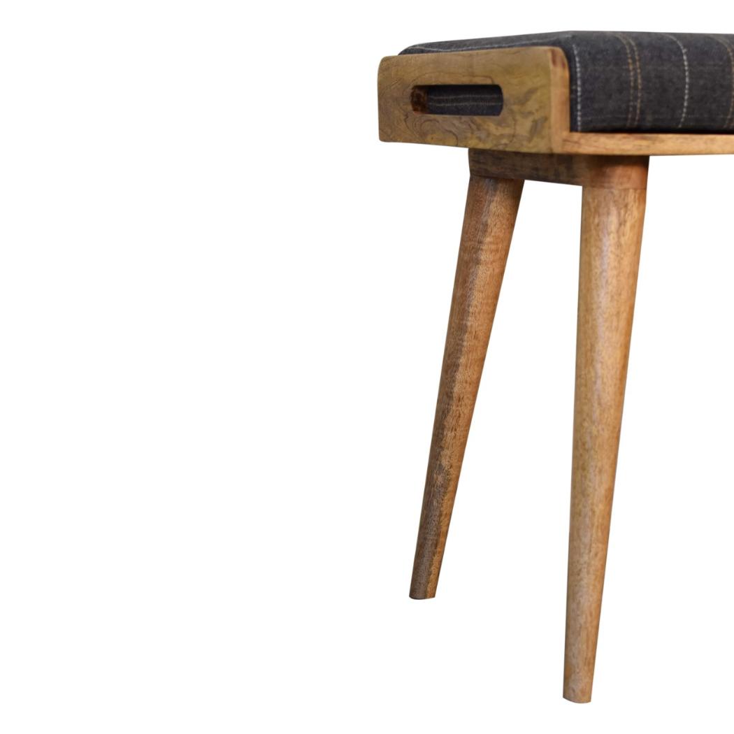 Pewter Tweed Tray Footstool | Solid Mango Wood | Upholstered Seat | Nordic Style