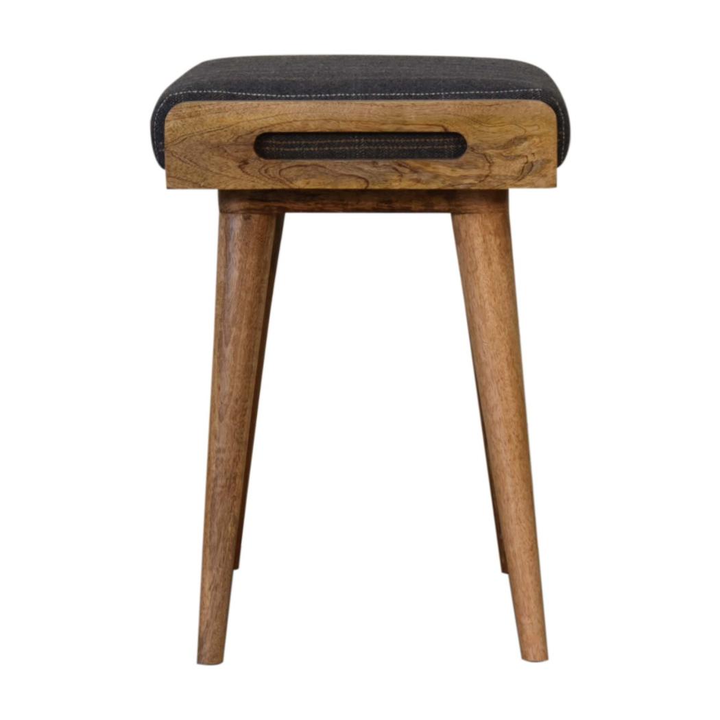 Pewter Tweed Tray Footstool | Solid Mango Wood | Upholstered Seat | Nordic Style
