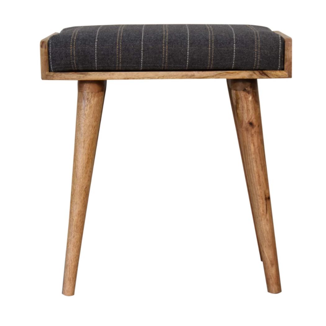 Pewter Tweed Tray Footstool | Solid Mango Wood | Upholstered Seat | Nordic Style