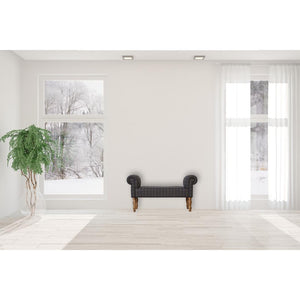 Pewter Tweed Turned Bedroom Bench | Solid Mango Wood | Oak Finish | Upholstered Bench Seat