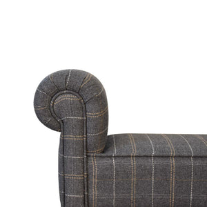 Pewter Tweed Turned Bedroom Bench | Solid Mango Wood | Oak Finish | Upholstered Bench Seat