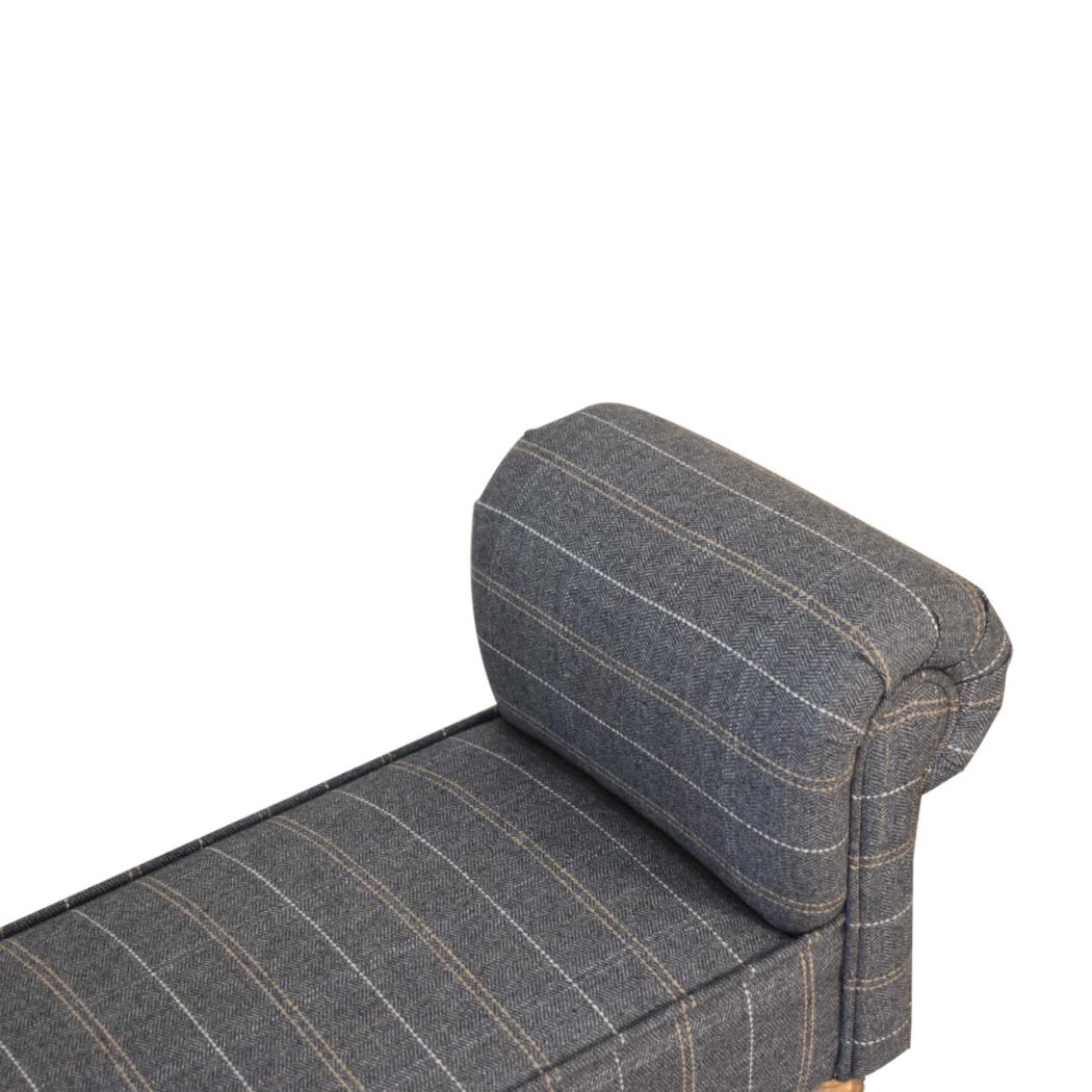 Pewter Tweed Turned Bedroom Bench | Solid Mango Wood | Oak Finish | Upholstered Bench Seat