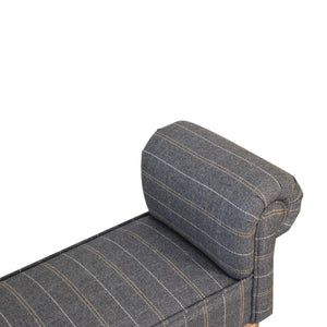 Pewter Tweed Turned Bedroom Bench | Solid Mango Wood | Oak Finish | Upholstered Bench Seat