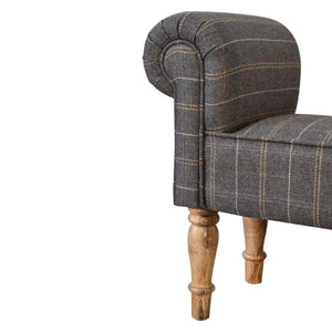 Pewter Tweed Turned Bedroom Bench | Solid Mango Wood | Oak Finish | Upholstered Bench Seat
