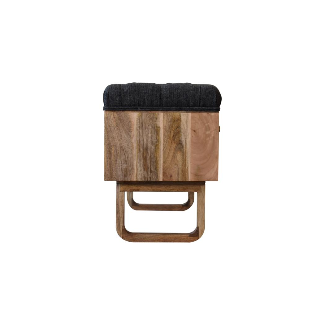 Pineapple Carved Bench | Black Tweed Upholstery | Statement Accent Seating