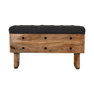 Pineapple Carved Bench | Black Tweed Upholstery | Statement Accent Seating