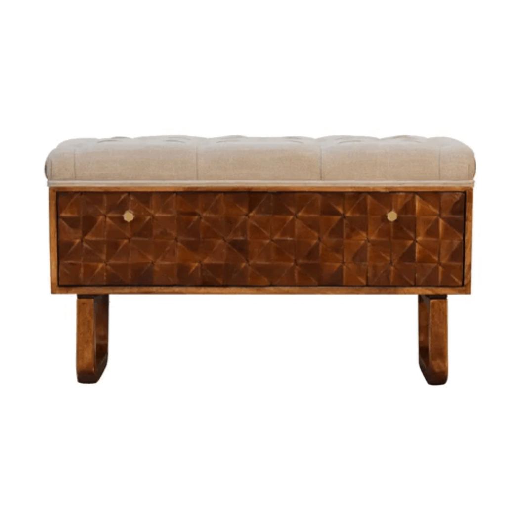 Pineapple Carved Bench | Chestnut Finish | Decorative Hallway Seating