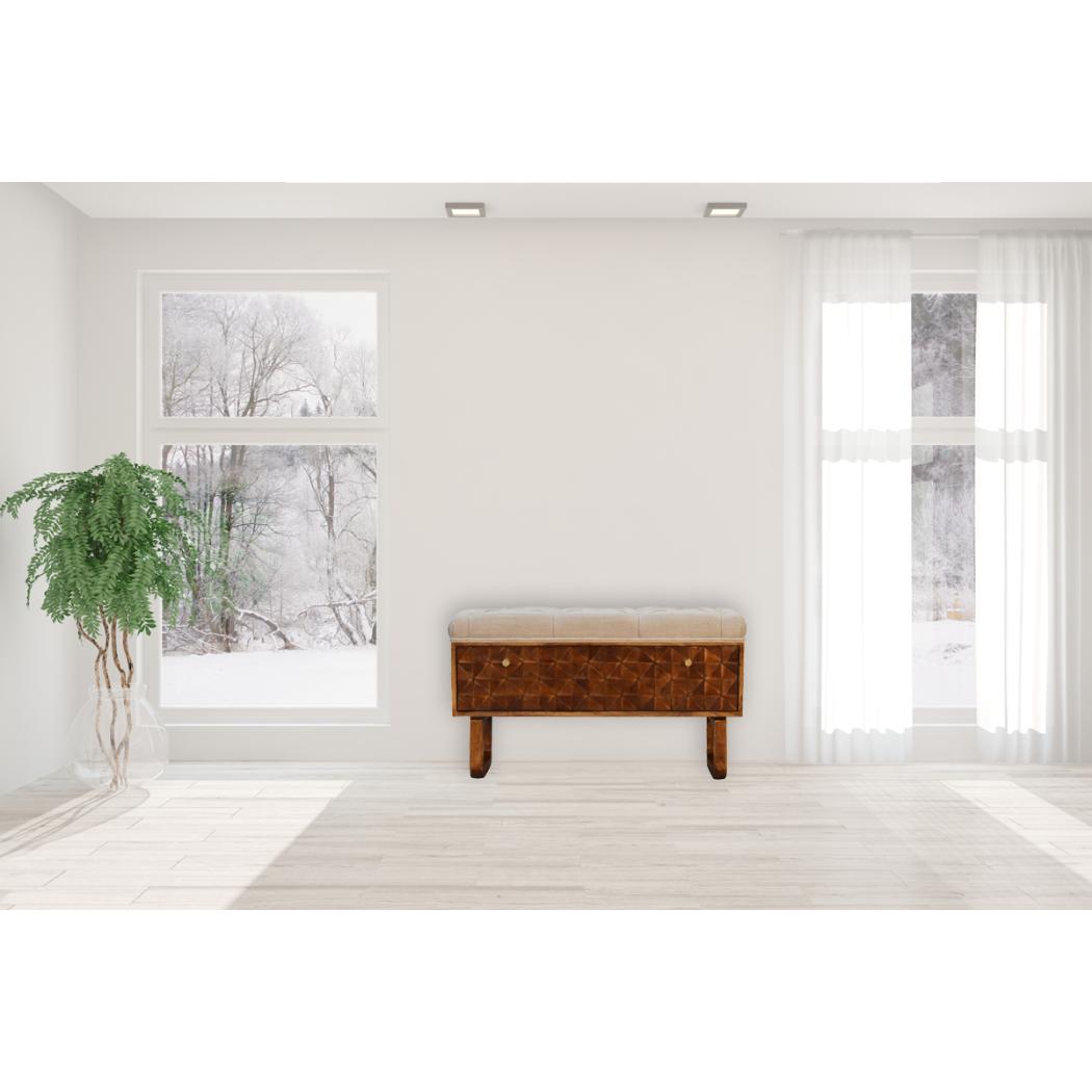 Pineapple Carved Bench | Chestnut Finish | Decorative Hallway Seating