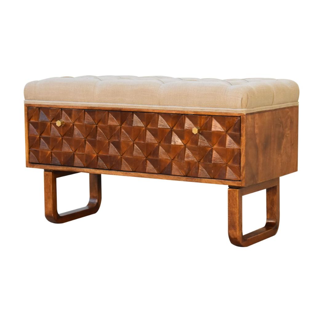 Pineapple Carved Bench | Chestnut Finish | Decorative Hallway Seating