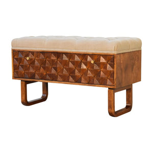 Pineapple Carved Bench | Chestnut Finish | Decorative Hallway Seating