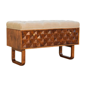 Pineapple Carved Bench | Chestnut Finish | Decorative Hallway Seating