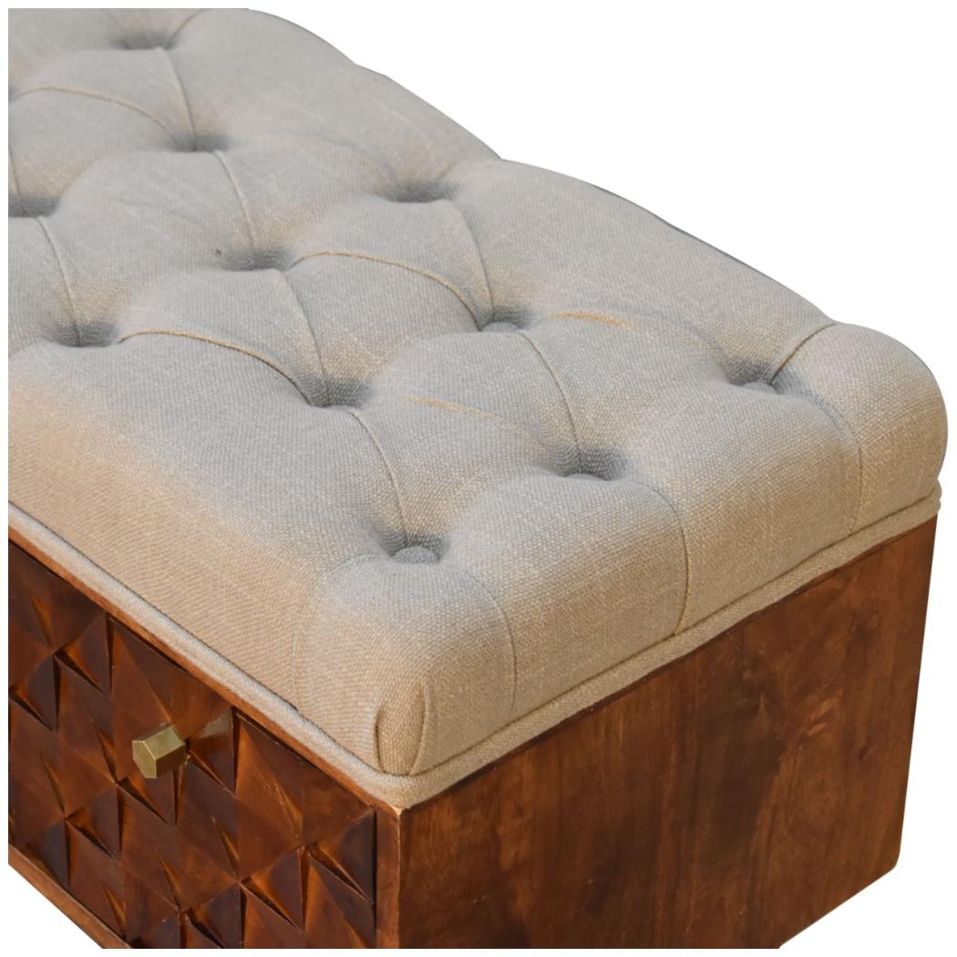 Pineapple Carved Bench | Chestnut Finish | Decorative Hallway Seating