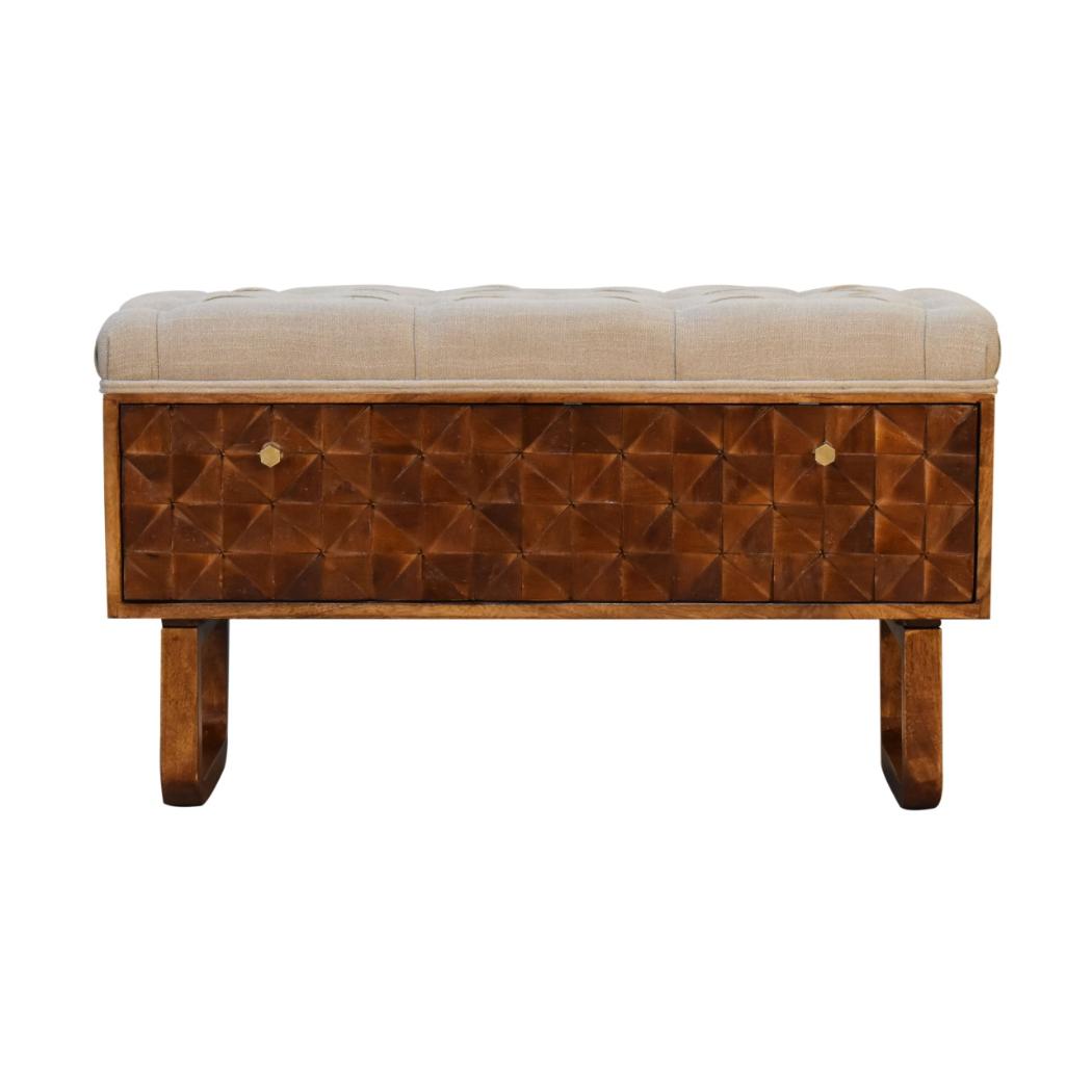 Pineapple Carved Bench | Chestnut Finish | Decorative Hallway Seating