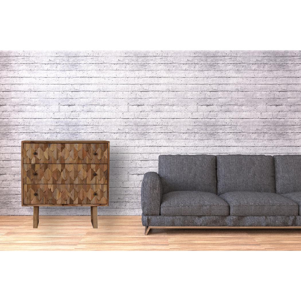 Pineapple Carved Chest | Solid Mango Wood | Oak Finish | 3 Drawers