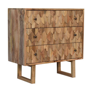 Pineapple Carved Chest | Solid Mango Wood | Oak Finish | 3 Drawers