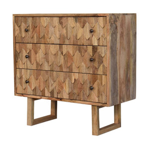 Pineapple Carved Chest | Solid Mango Wood | Oak Finish | 3 Drawers