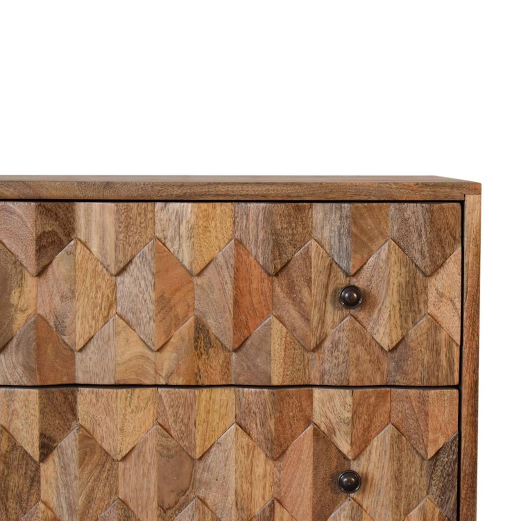 Pineapple Carved Chest | Solid Mango Wood | Oak Finish | 3 Drawers