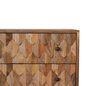 Pineapple Carved Chest | Solid Mango Wood | Oak Finish | 3 Drawers