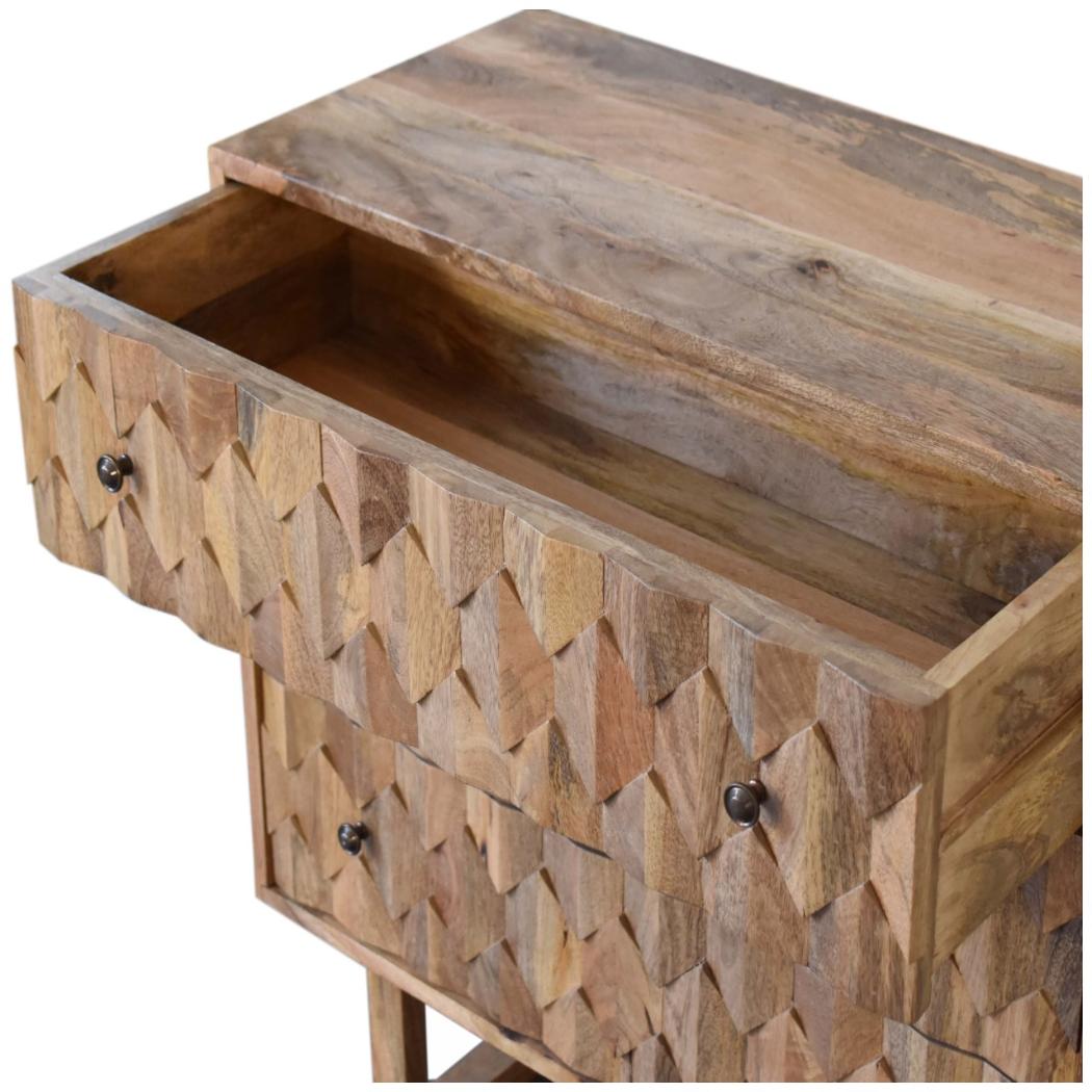 Pineapple Carved Chest | Solid Mango Wood | Oak Finish | 3 Drawers