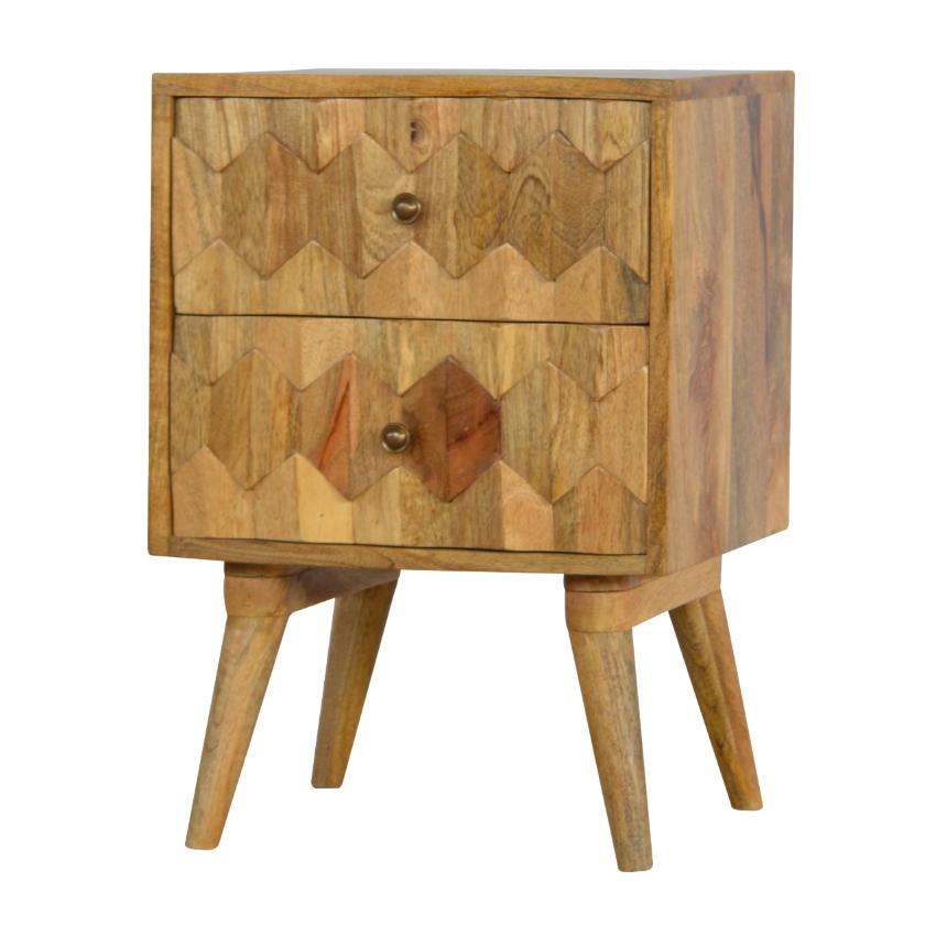 Pineapple Carved Mango Wood Bedside Table | 2 Drawers | Nordic Legs