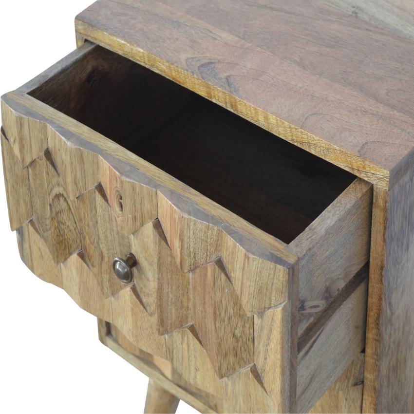 Pineapple Carved Mango Wood Bedside Table | 2 Drawers | Nordic Legs