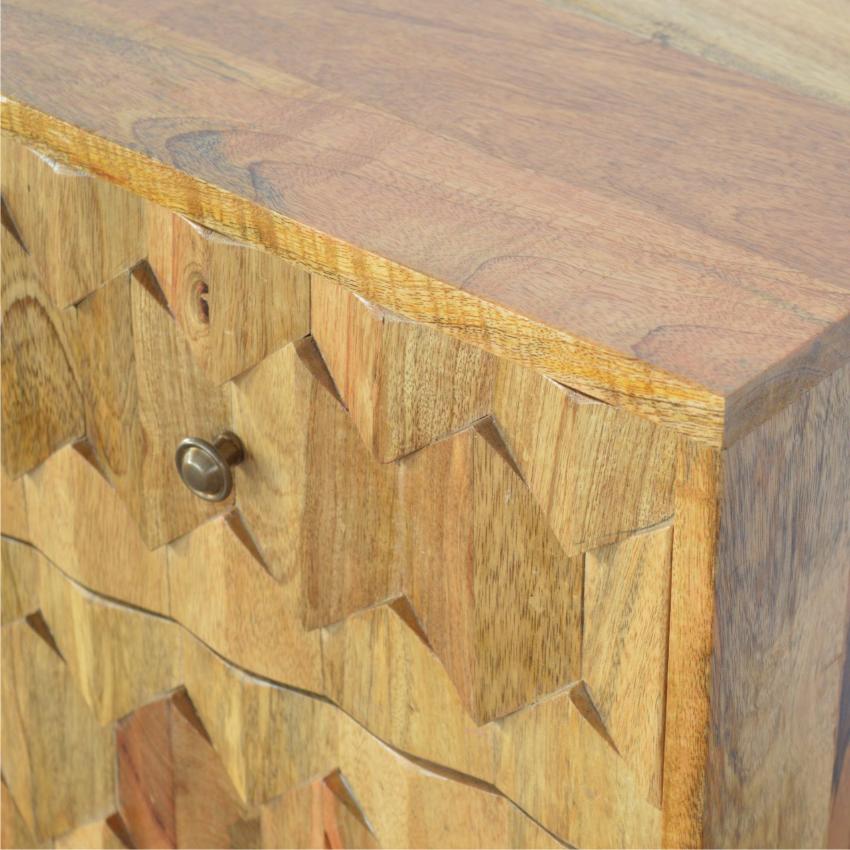Pineapple Carved Mango Wood Bedside Table | 2 Drawers | Nordic Legs