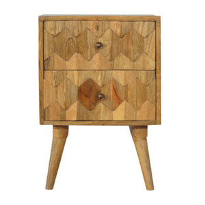 Pineapple Carved Mango Wood Bedside Table | 2 Drawers | Nordic Legs