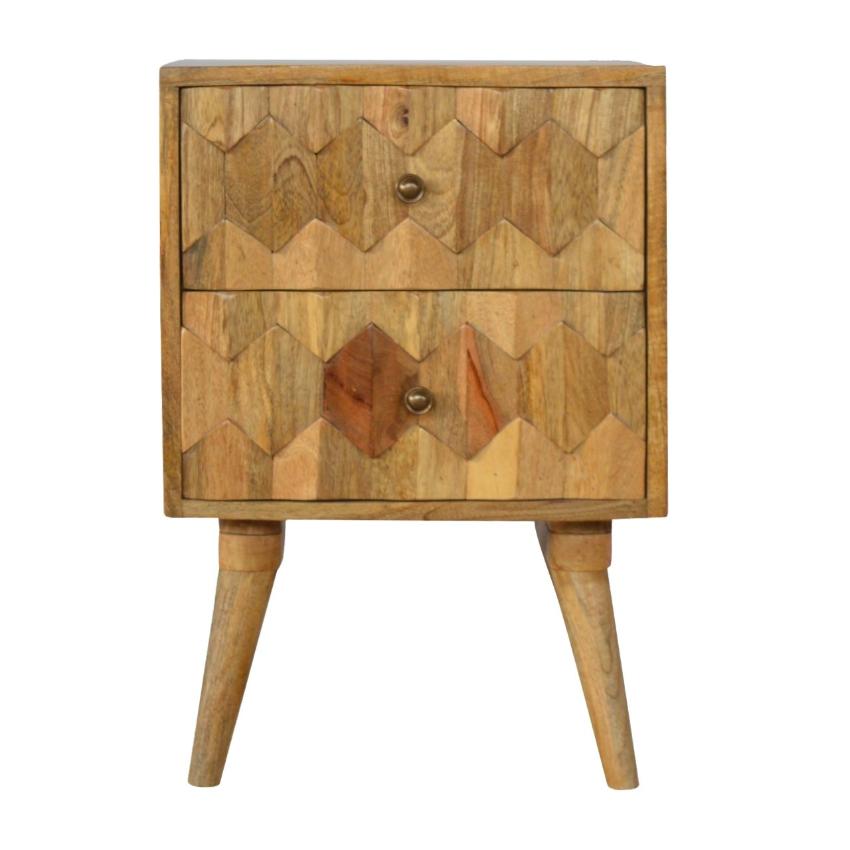 Pineapple Carved Mango Wood Bedside Table | 2 Drawers | Nordic Legs