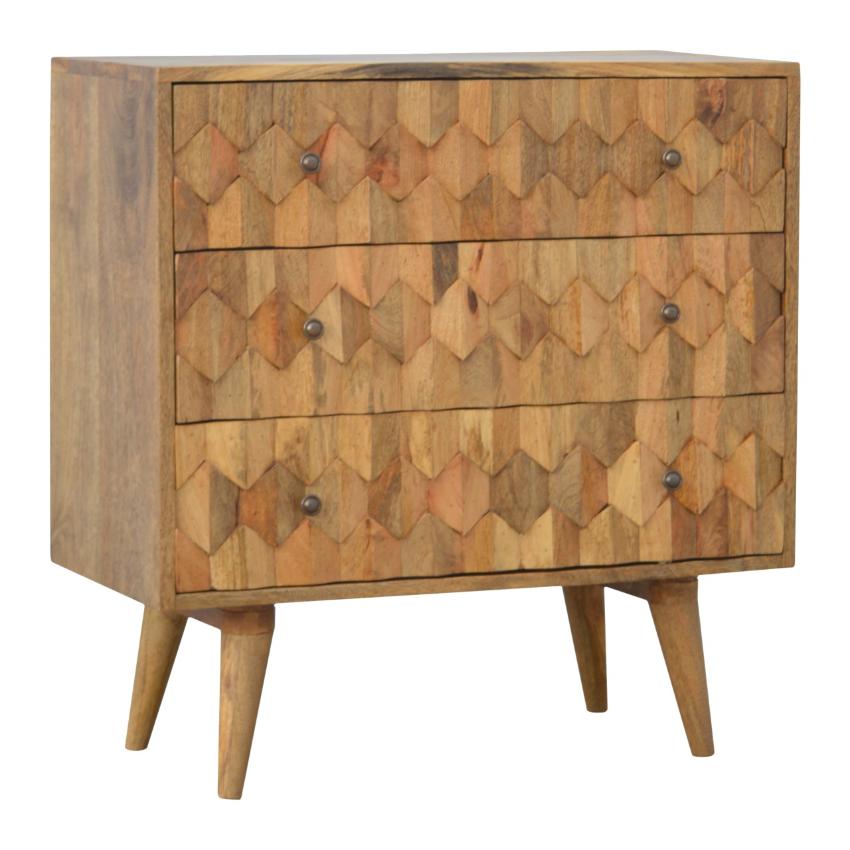 Pineapple Carved Mango Wood Chest | 3 Drawers | Nordic Legs