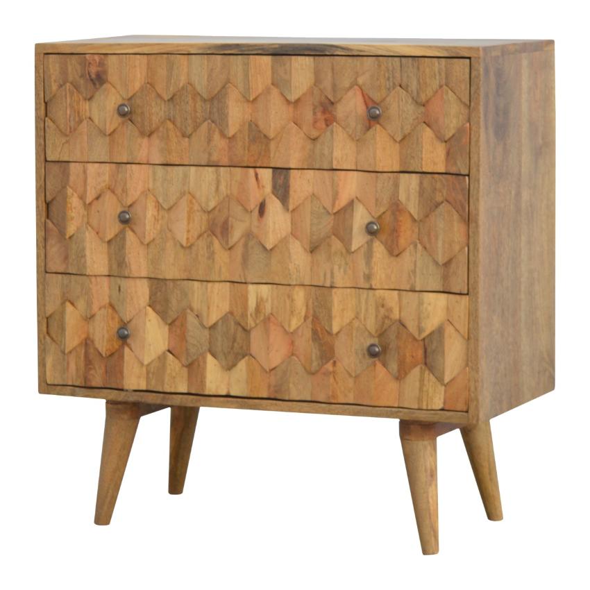 Pineapple Carved Mango Wood Chest | 3 Drawers | Nordic Legs