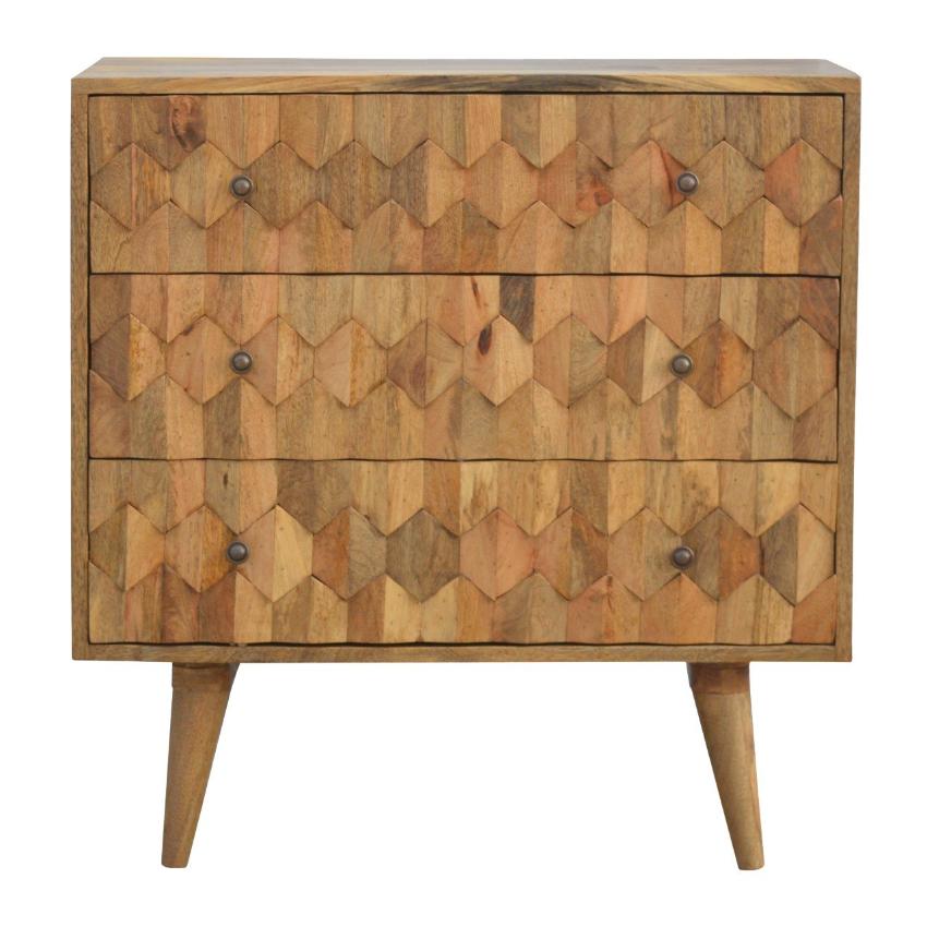 Pineapple Carved Mango Wood Chest | 3 Drawers | Nordic Legs