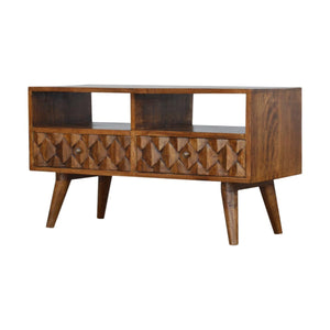 Pineapple Carved Media Unit | Solid Mango Wood | Chestnut Finish | TV Storage Console