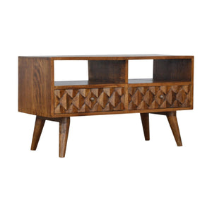 Pineapple Carved Media Unit | Solid Mango Wood | Chestnut Finish | TV Storage Console