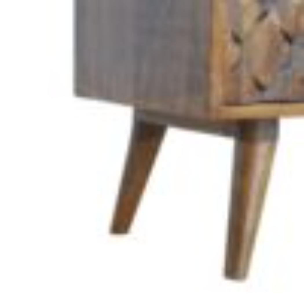 Pineapple Carved Media Unit | Solid Mango Wood | Chestnut Finish | TV Storage Console