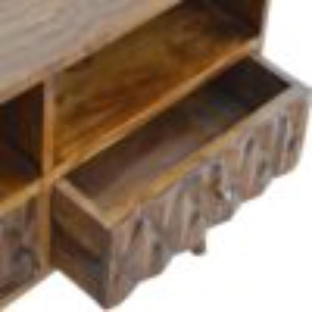 Pineapple Carved Media Unit | Solid Mango Wood | Chestnut Finish | TV Storage Console