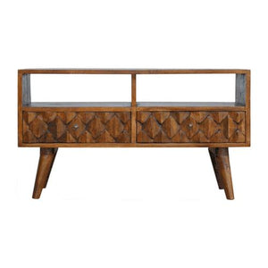 Pineapple Carved Media Unit | Solid Mango Wood | Chestnut Finish | TV Storage Console