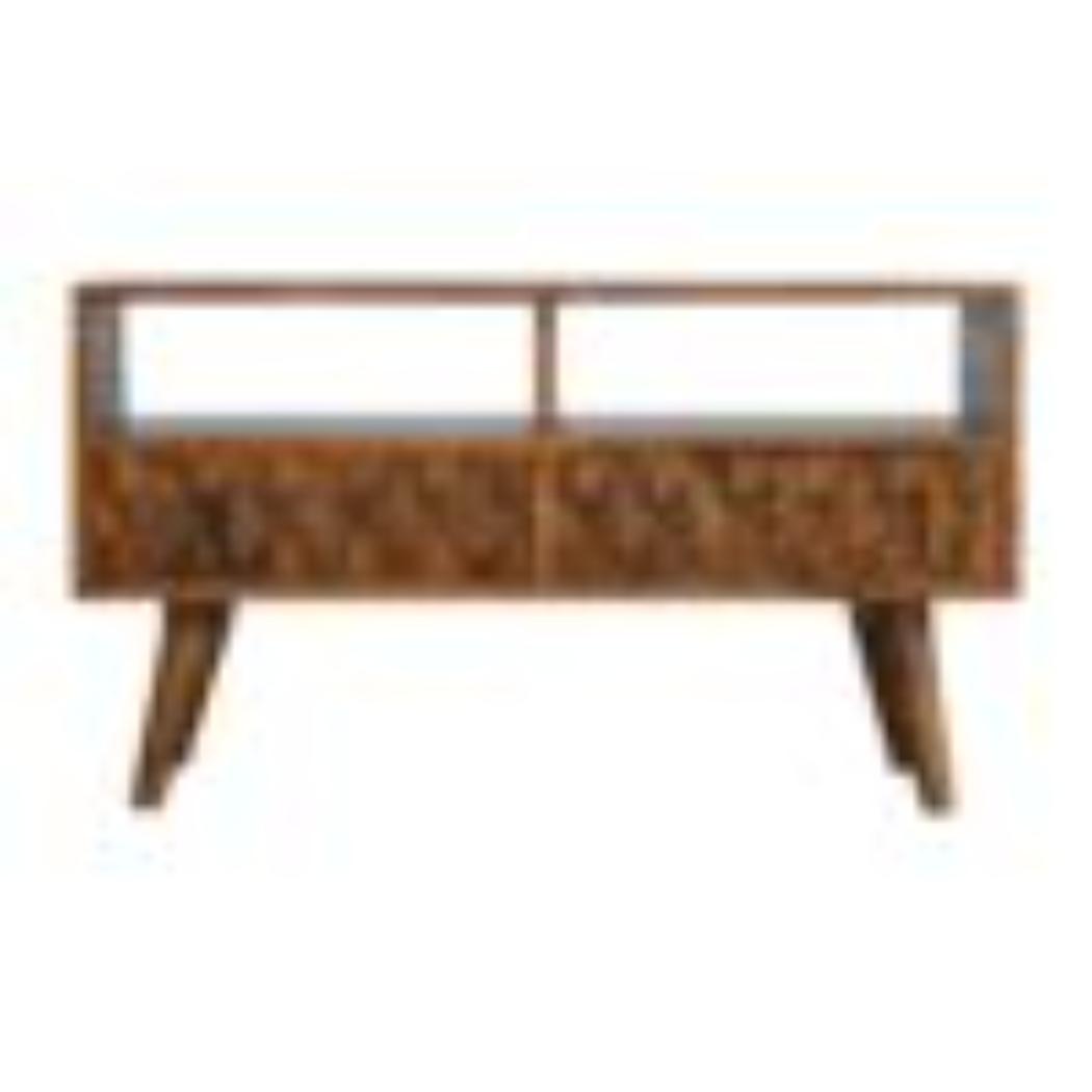 Pineapple Carved Media Unit | Solid Mango Wood | Chestnut Finish | TV Storage Console