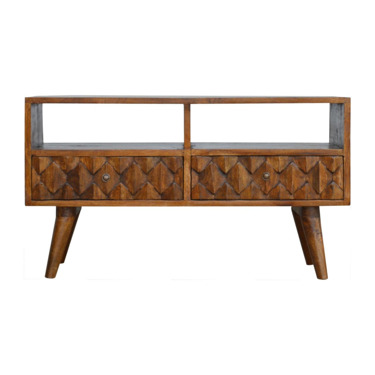 Pineapple Carved Media Unit | Solid Mango Wood | Chestnut Finish | TV Storage Console