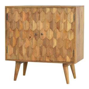 Pineapple Carved Storage Cabinet | Solid Mango Wood | Oak Finish | 2 Door Accent Cabinet