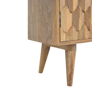 Pineapple Carved Storage Cabinet | Solid Mango Wood | Oak Finish | 2 Door Accent Cabinet