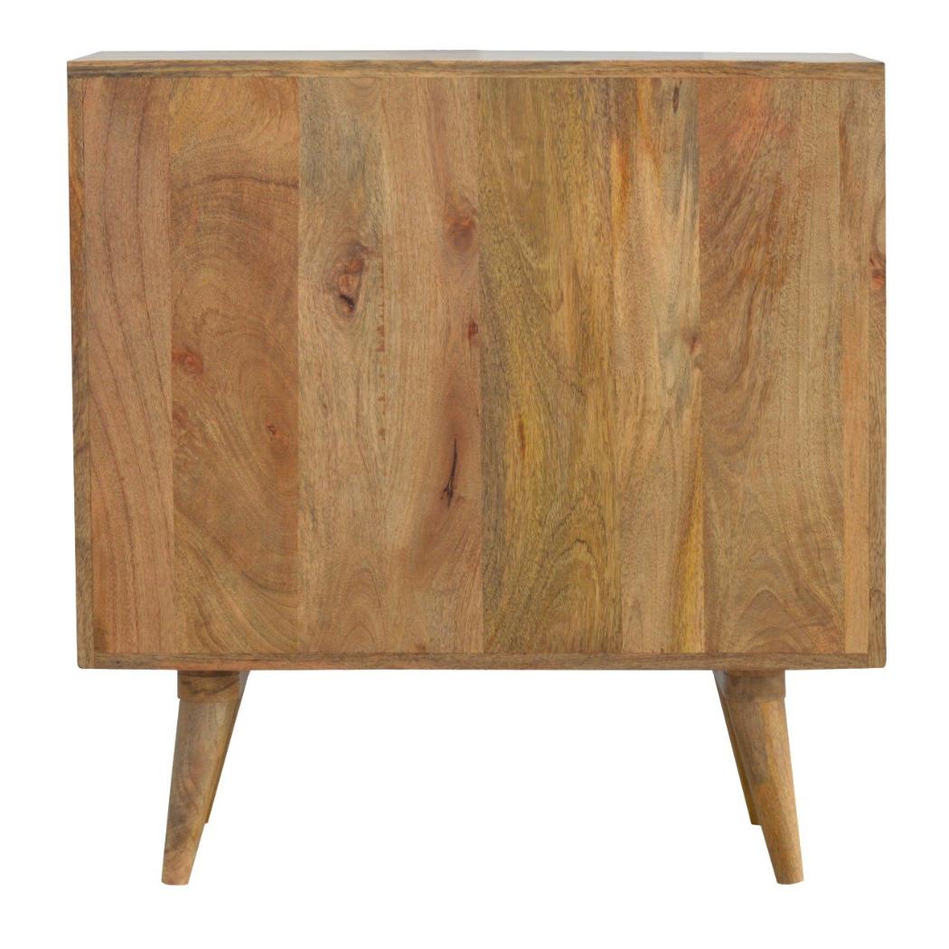 Pineapple Carved Storage Cabinet | Solid Mango Wood | Oak Finish | 2 Door Accent Cabinet