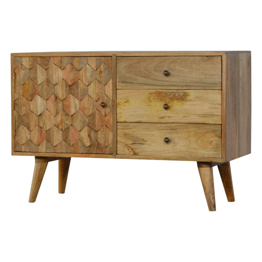 Pineapple Carved Wooden Sideboard | 3 Drawers & Cabinet