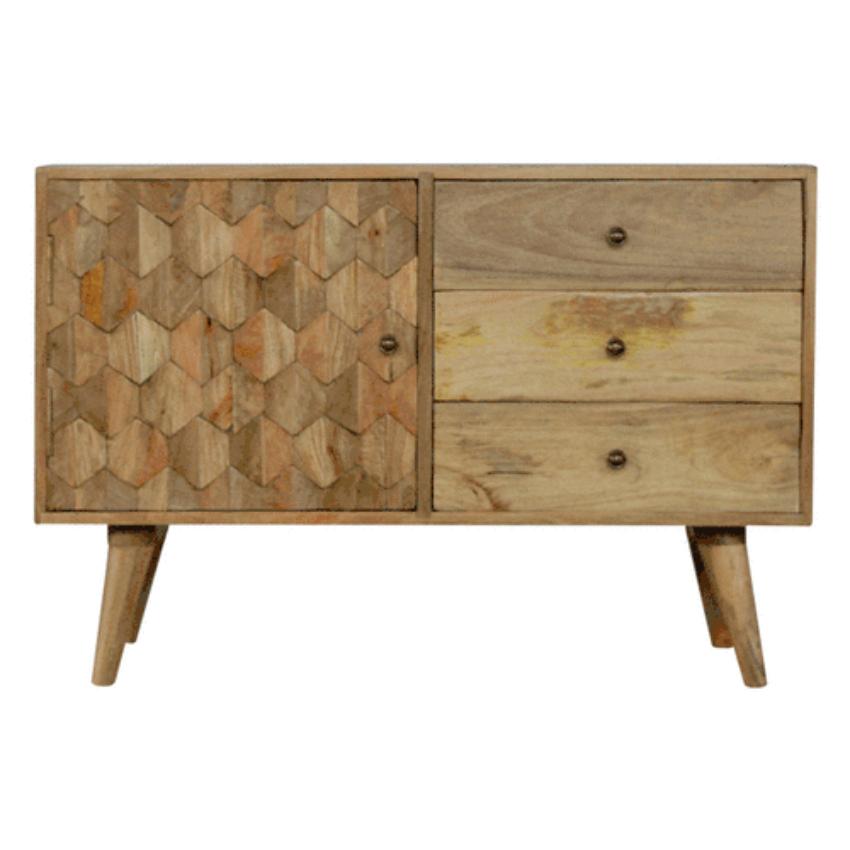 Pineapple Carved Wooden Sideboard | 3 Drawers & Cabinet
