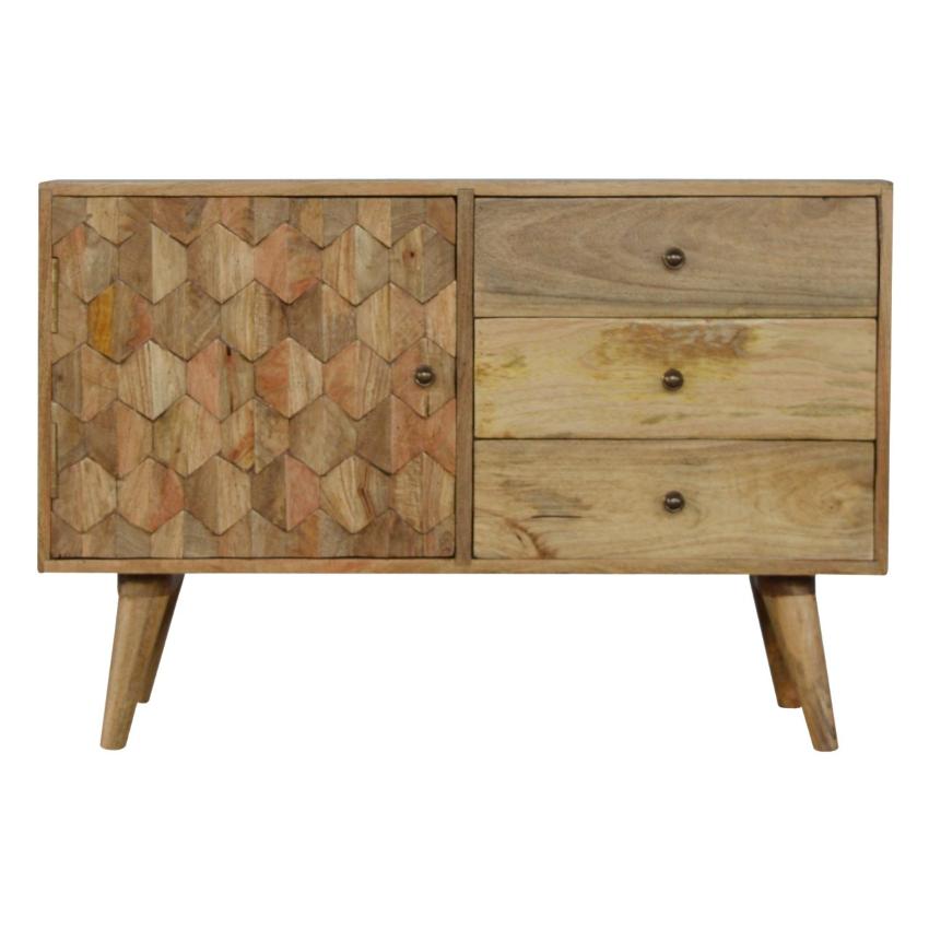 Pineapple Carved Wooden Sideboard | 3 Drawers & Cabinet