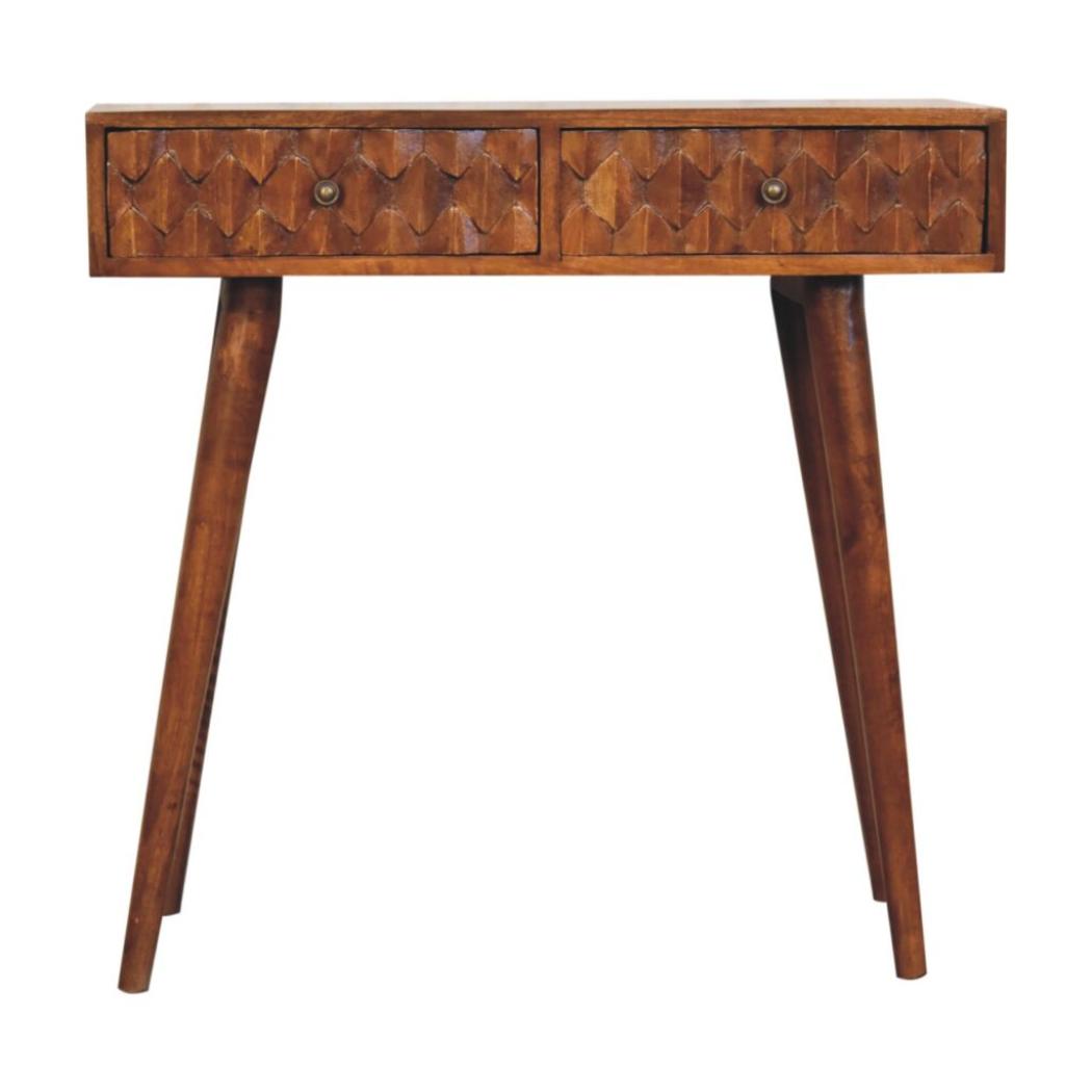 Pineapple Console Table | Chestnut Finish | Tropical Carved Design
