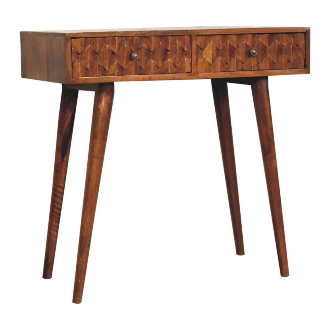 Pineapple Console Table | Chestnut Finish | Tropical Carved Design