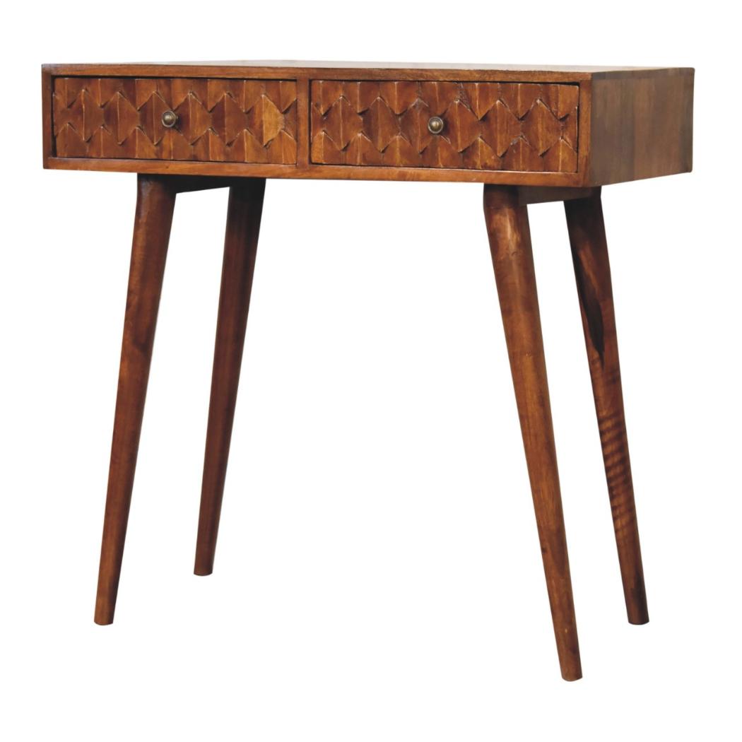 Pineapple Console Table | Chestnut Finish | Tropical Carved Design