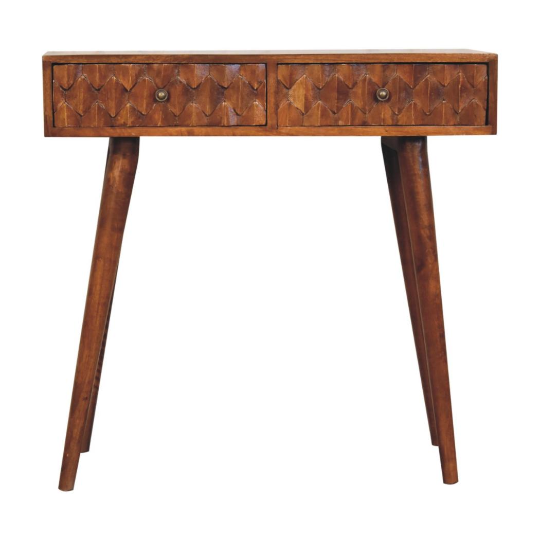 Pineapple Console Table | Chestnut Finish | Tropical Carved Design